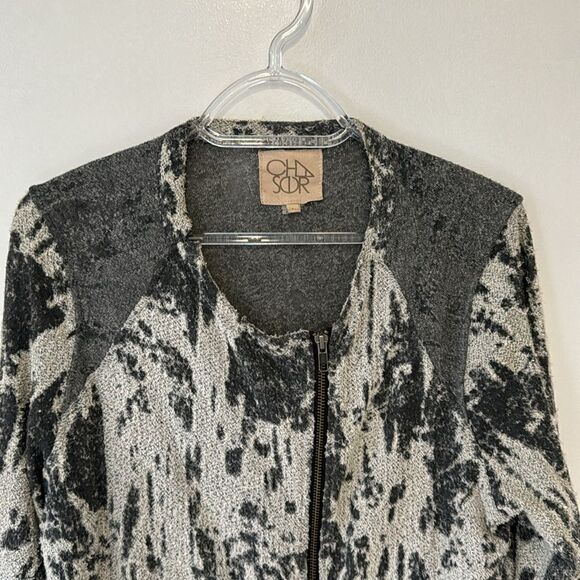 CHASER Teardrop gray white textured zip sweater moto jacket large - Picture 3 of 9